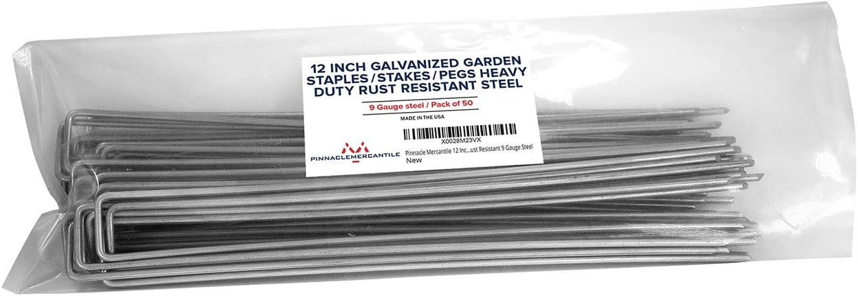 Pinnacle Mercantile GrapasEstacasclavijas de jardín galvanizadas de 12 pulgadas, acero de calibre 9 resistente a la corrosión (50)