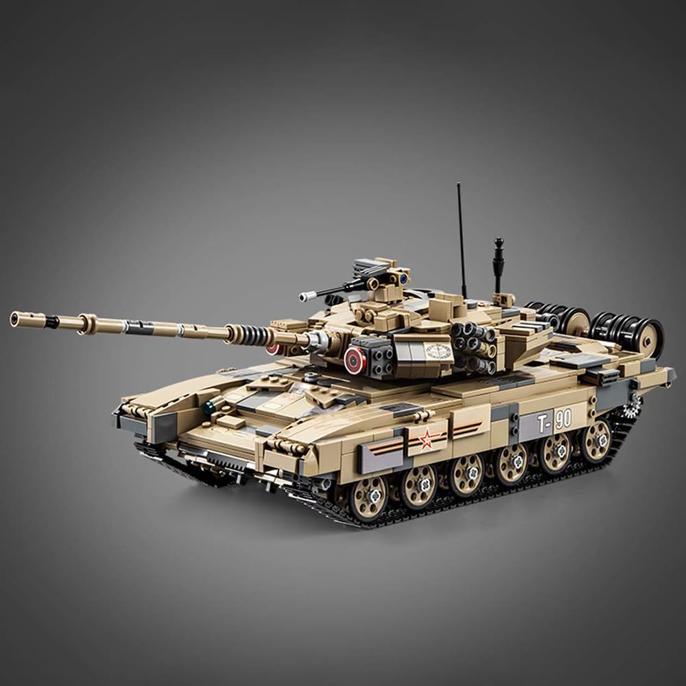 Juego de bloques de construcción de tanque del ejército, la Segunda Guerra Mundial, modelo militar ruso T90 de tanque de batalla principal con 3