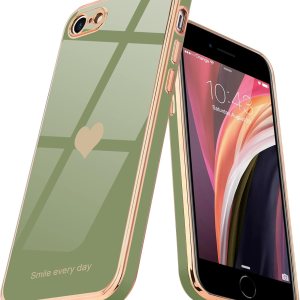 Teageo Funda para iPhone SE 2020, iPhone 7, iPhone 8 Funda para teléfono para mujeres y niñas, lindo corazón de amor, chapado en brillo, cubierta Teageo Funda para iPhone SE 2020, iPhone 7, iPhone 8 Funda para teléfono para mujeres y niñas, lindo corazón de amor, chapado en brillo, cubierta