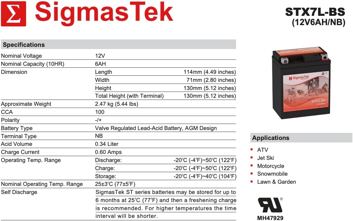 Batería de motocicleta YTX7L-BS (reemplazo)