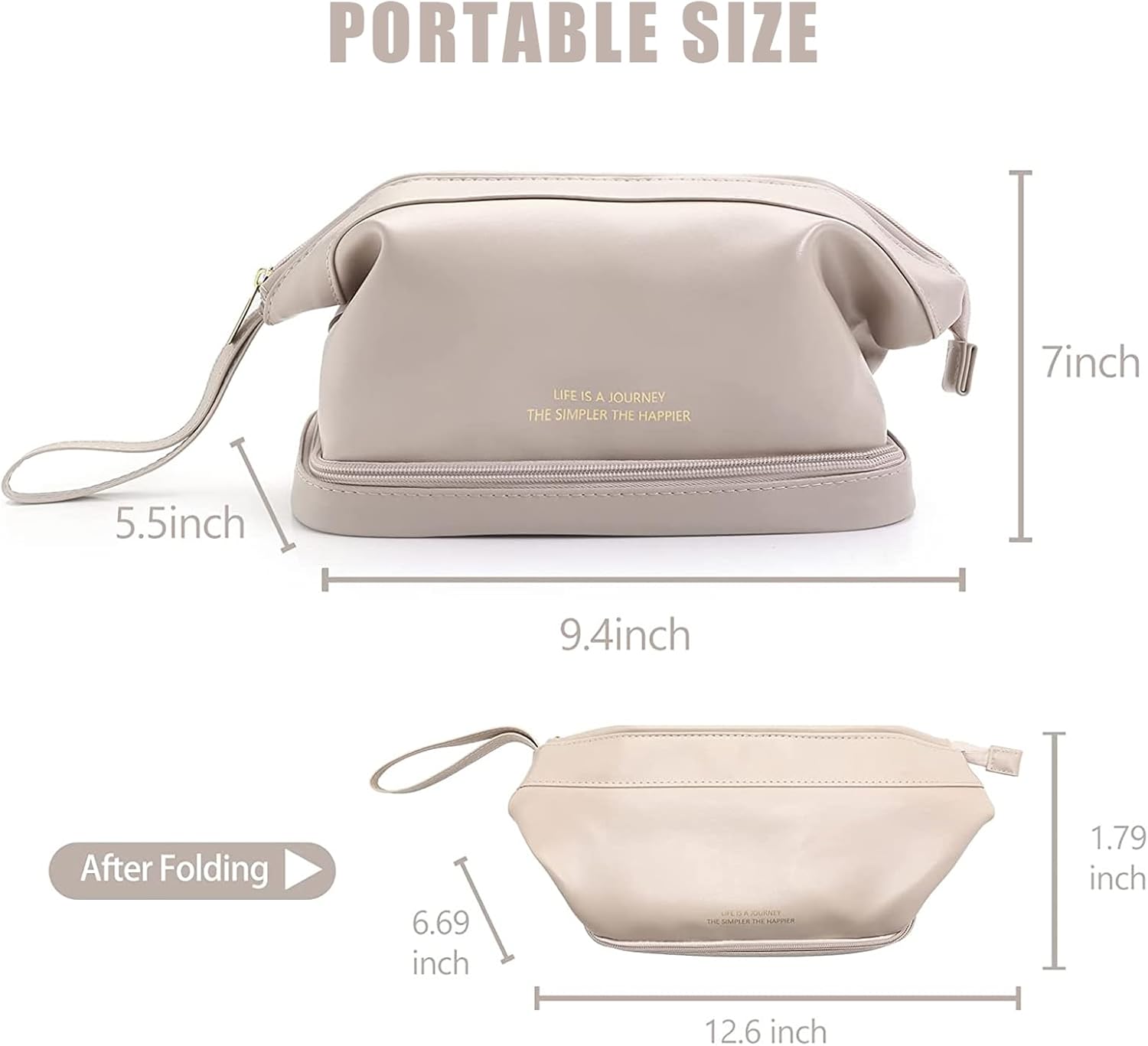Bolsa de maquillaje de viaje impermeable, bolsa de maquillaje portátil con cordón, bolsa de maquillaje de viaje grande de doble capa, bolsas de