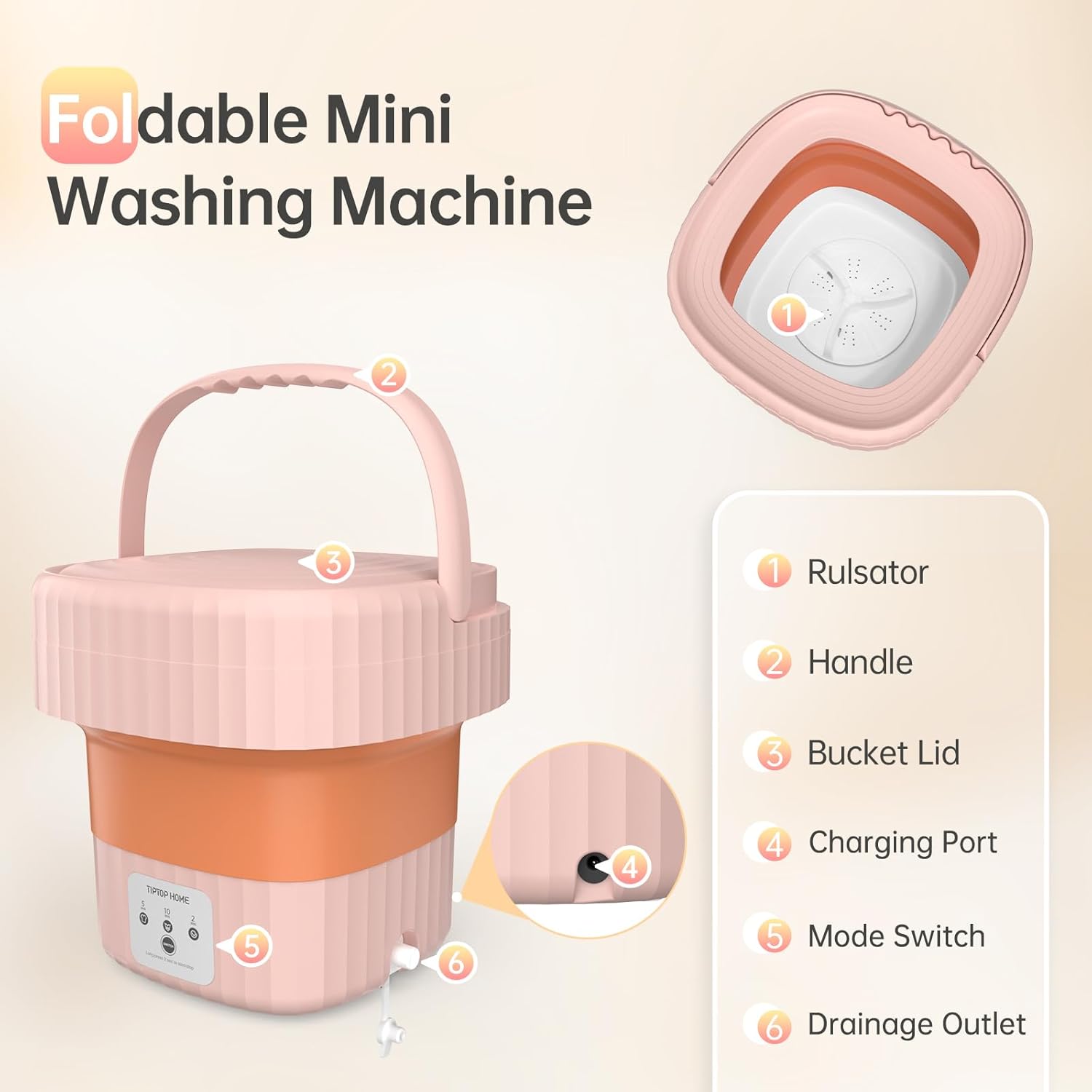 Mini lavadora, lavadora portátil de 6 litros, mini lavadora plegable compacta para ropa pequeña, ropa interior, calcetines, toallas, juguetes,