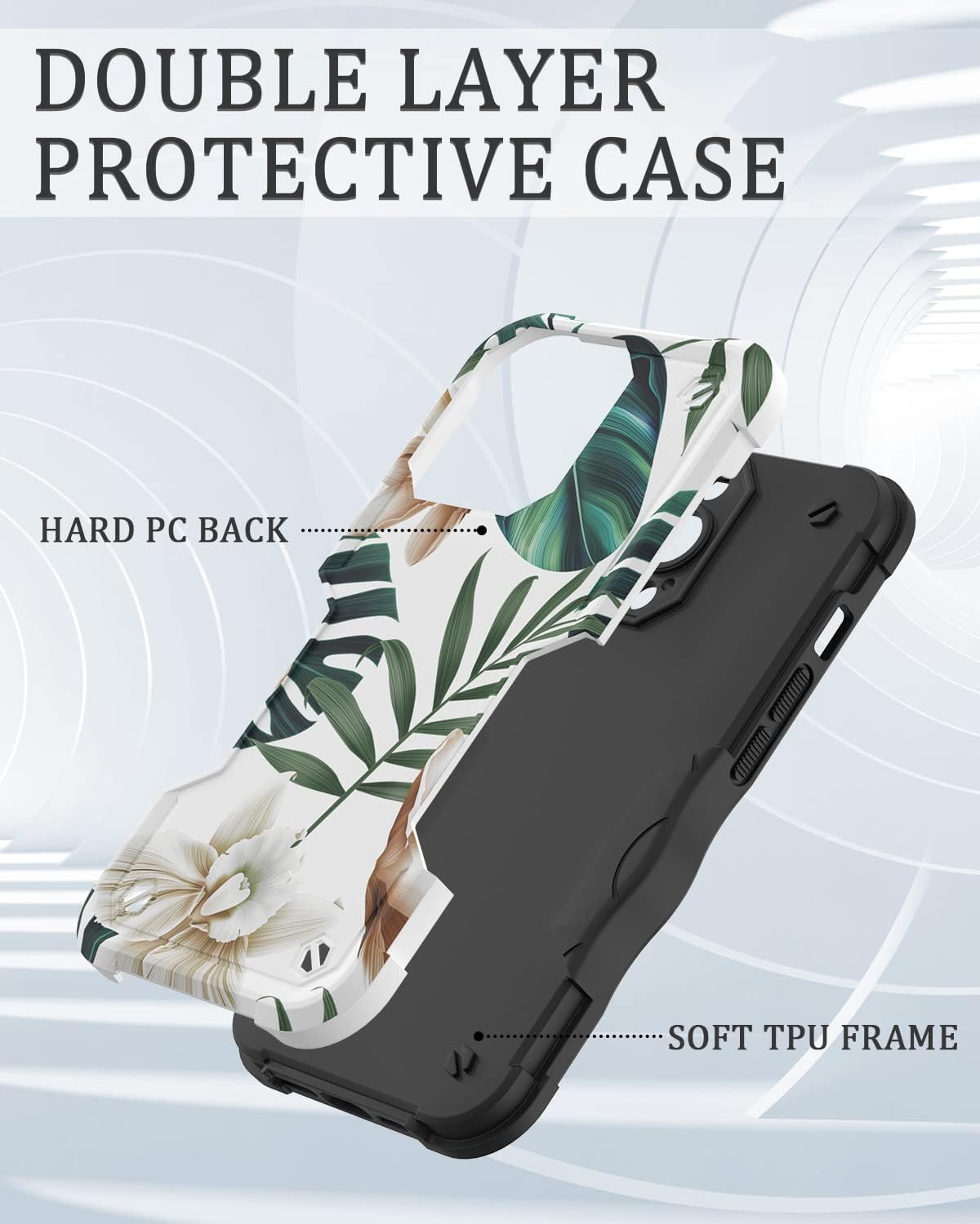Hosgor Funda para iPhone 13 Pro para mujer, funda de cámara con purpurina brillante para diseño de flores, suave, resistente, híbrida, protectora, a