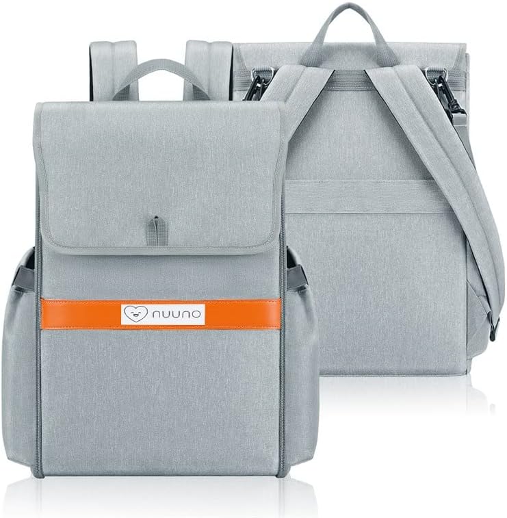 Nuuno – Bolsa de pañales para bebé, bolsa de viaje multifunción con cambiador, bolsillos aislados, impermeable y correas para cochecito, Gris,