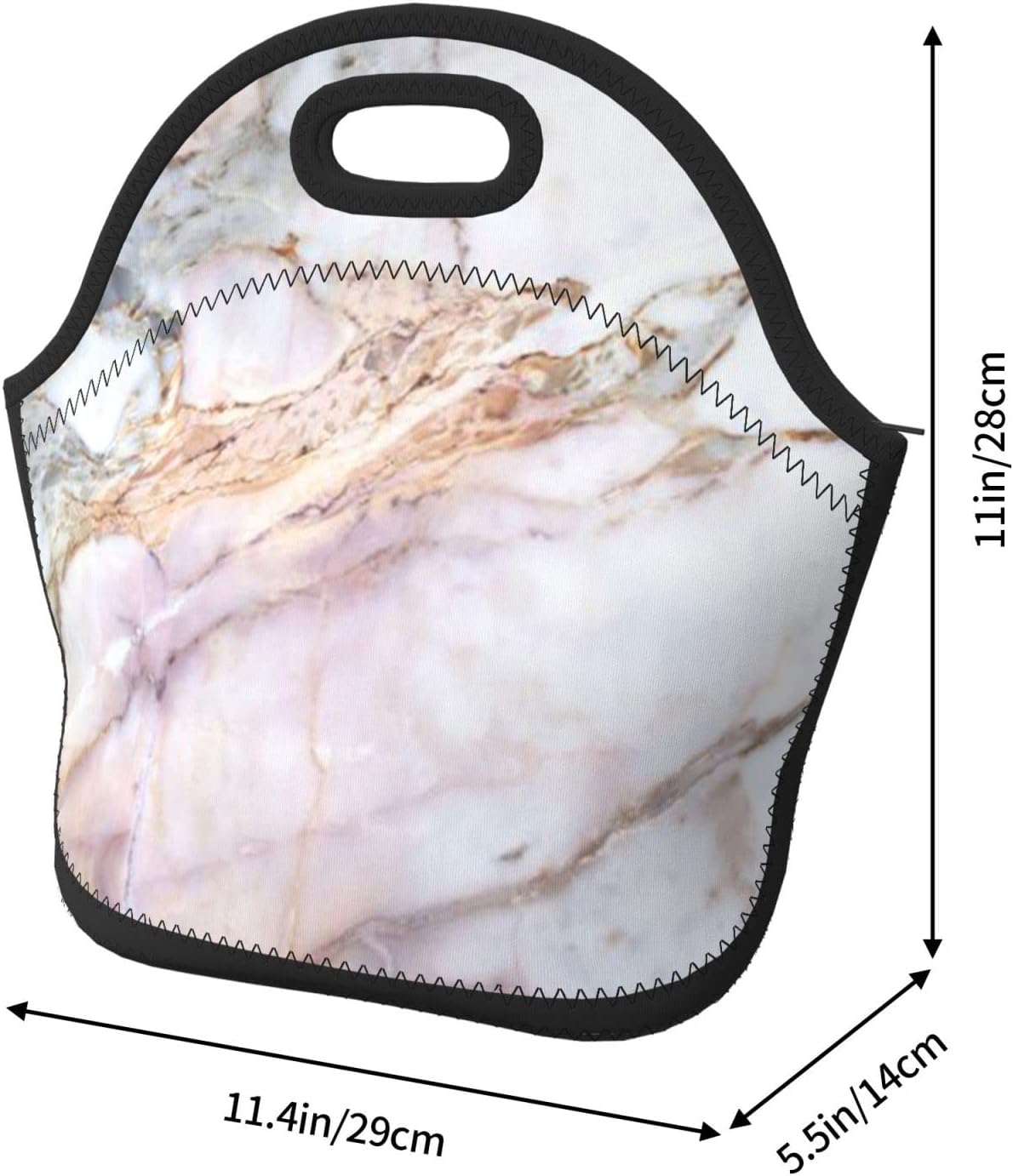 Bolsas de almuerzo de neopreno impresas con patrón de mármol rosa y blanco, bolsa de almuerzo con aislamiento térmico reutilizable, hielera térmica
