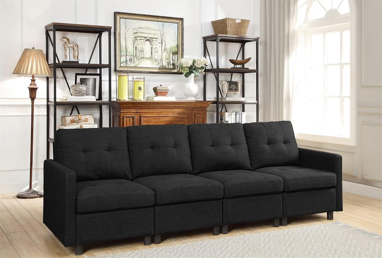 BEEY Módulo de silla de asiento sin brazos de tela de lino para sofá modular seccional acento silla sin brazos, gris oscuro