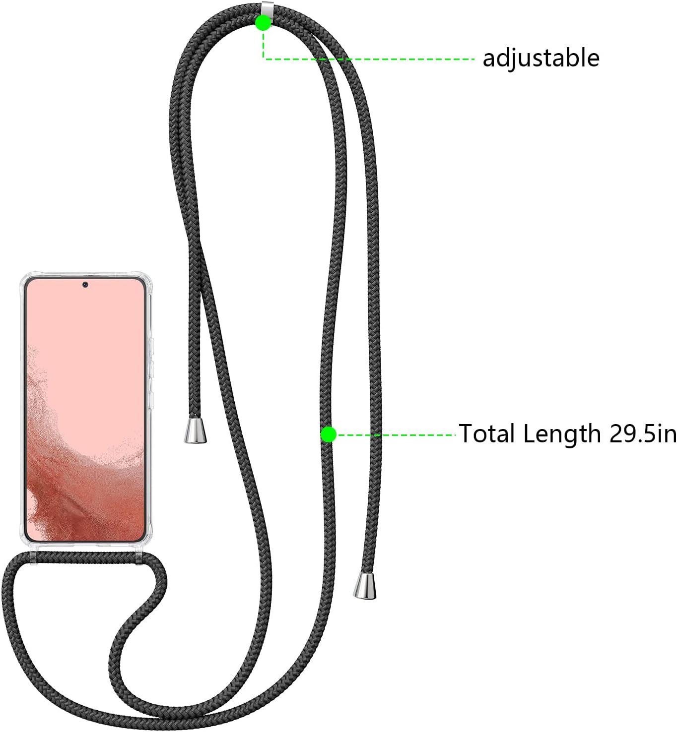 ZTOFERA Funda transparente para Samsung Galaxy S22 Plus 5G con correa ajustable para el cuello, suave y delgada, TPU a prueba de golpes, funda