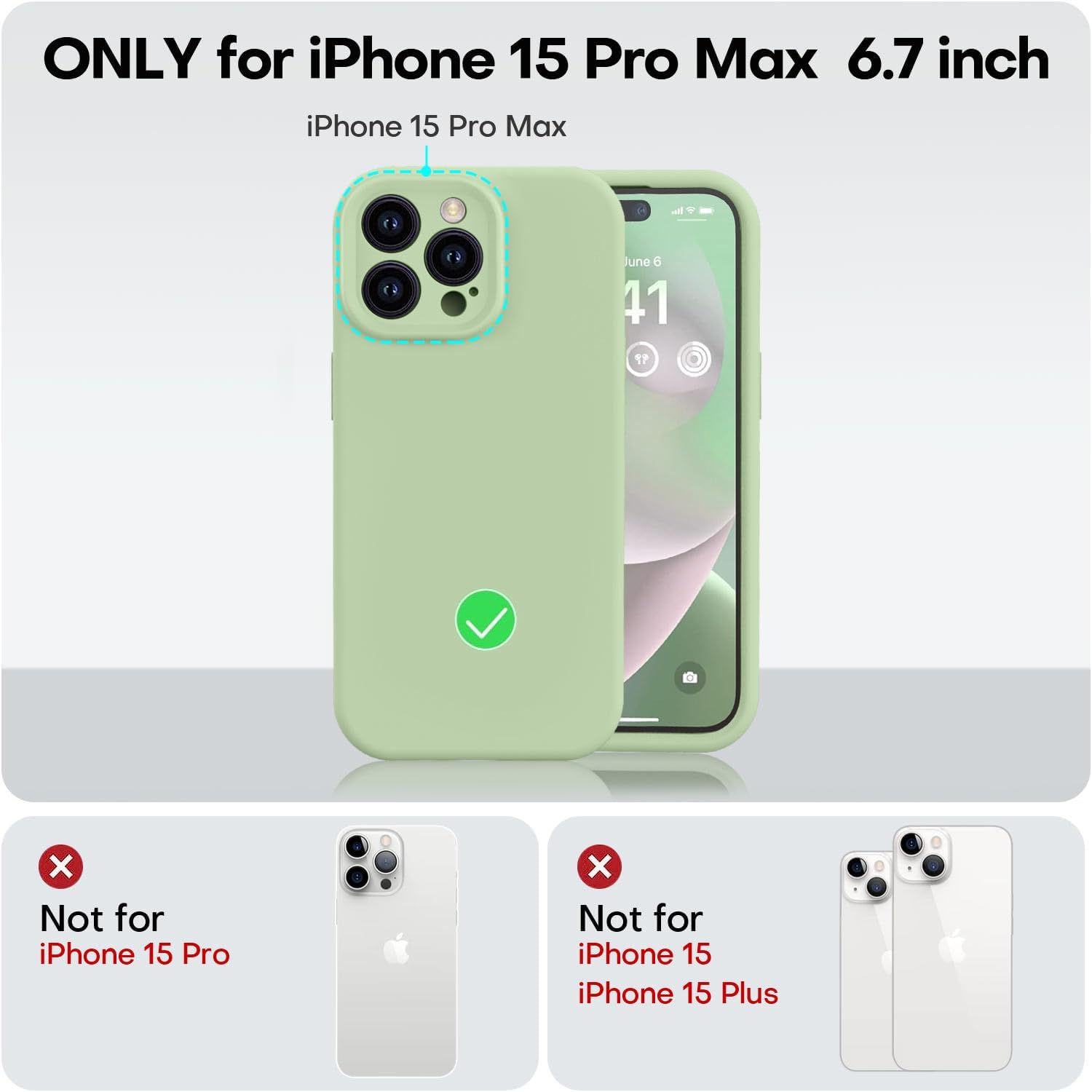 Vooii Funda compatible con iPhone 15 Pro Max, silicona de alta calidad mejorada, protección de cámara forro de microfibra suave antiarañazos a