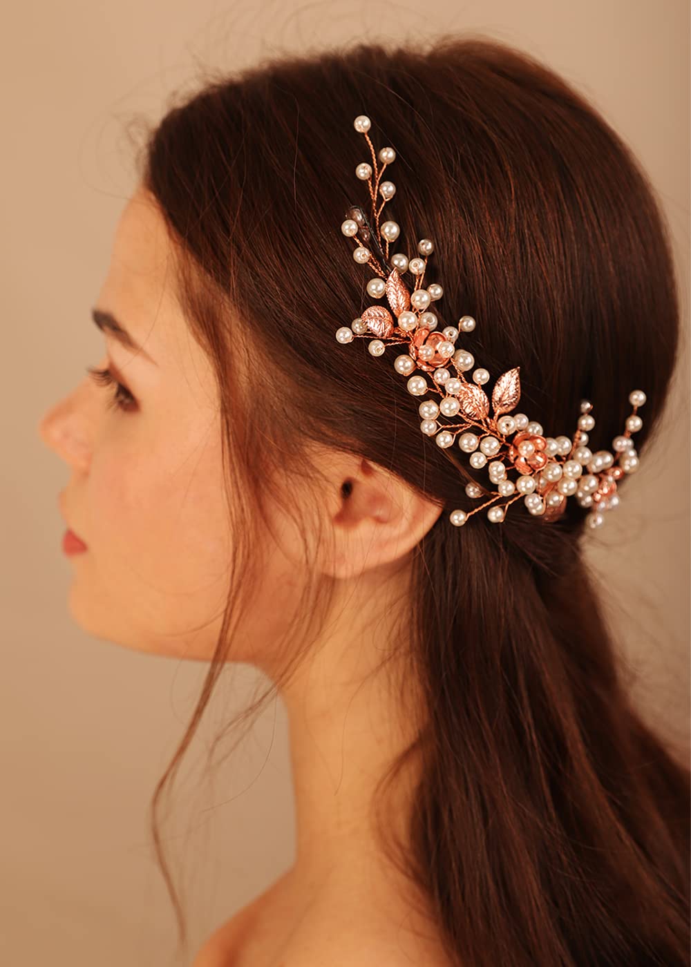 Diadema de boda dorada para novias, vides, perlas, hojas de flores, pelo de boda, para novias, vides, perlas, hojas de flores, pelo de boda para