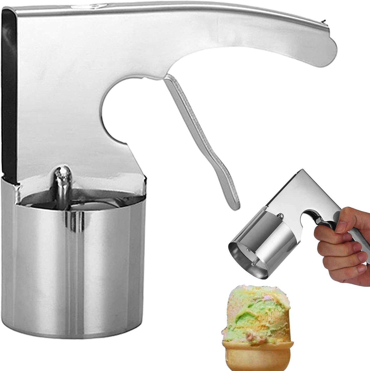 Cuchara de helado de acero inoxidable,Cuchara de helado de cilindro,Cuchara de helado de tiempo antiguo con gatillo accionado por resorte, cuchara