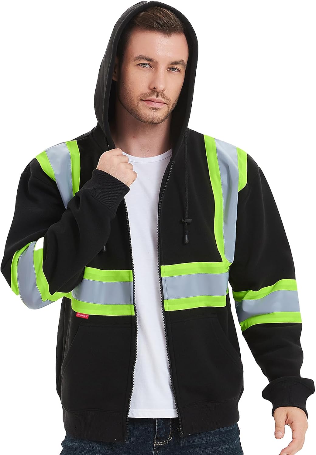 ProtectX Sudadera de seguridad de alta visibilidad clase 3 para hombre, sudadera reflectante con bolsillo grande para construcción y trabajo