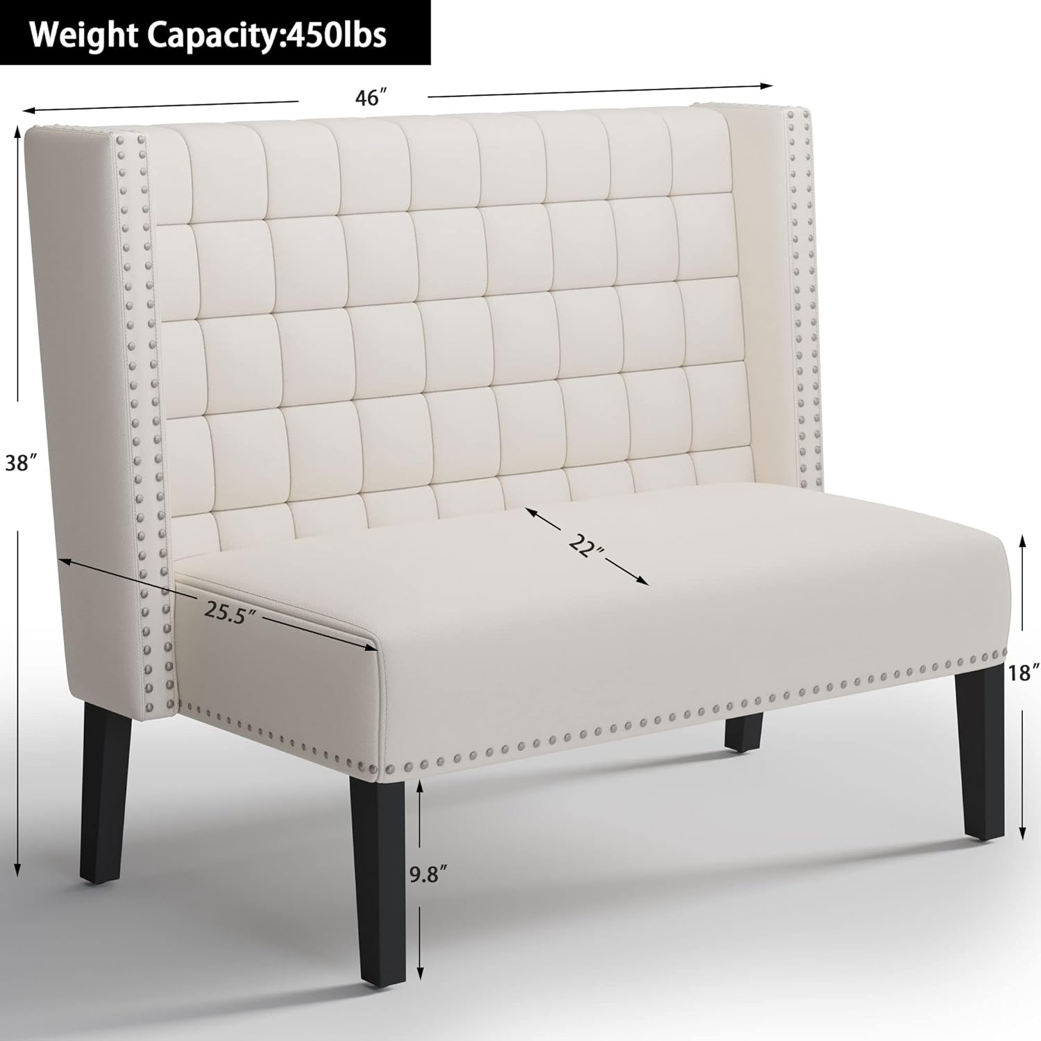 Andeworld Moderno sofá biplaza, banco tapizado de comedor con respaldo para comedor, sala de estar, pasillo o asiento de entrada, color blanco