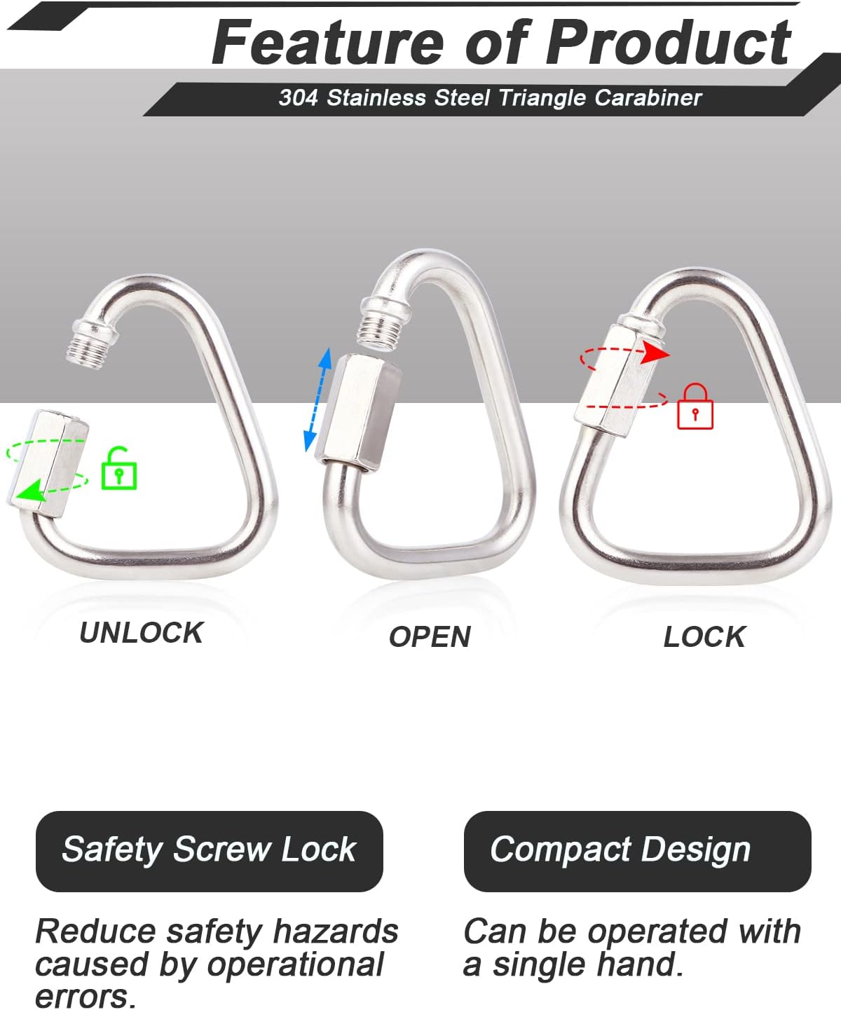 DELSWIN Triangle Carabiner Quick Chain Links – 2.9 Inch Stainless Steel Delta Quick Link, Heavy-Duty Marine Grade Carabiner Clip for Boat, Fitness,