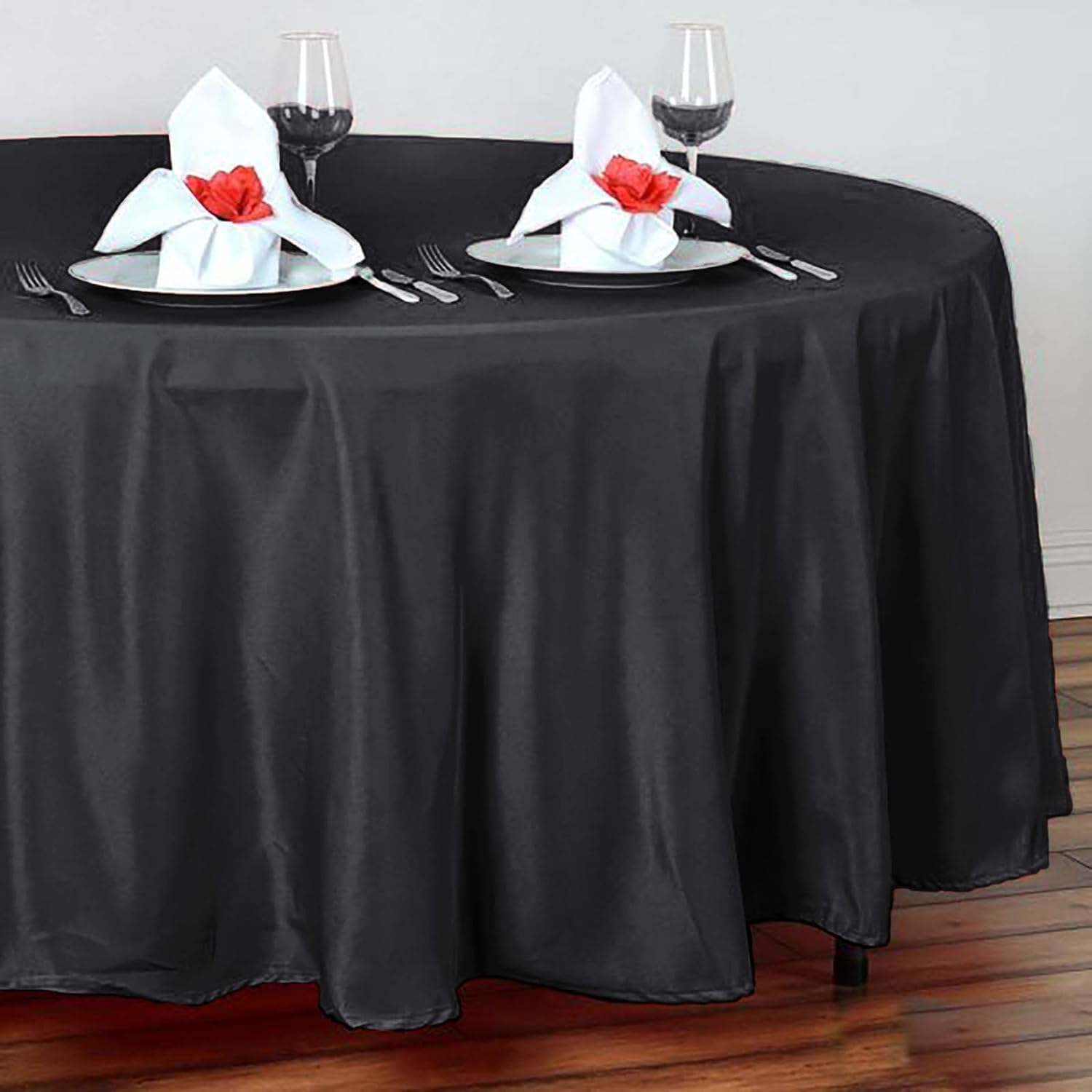 Efavormart – Mantel redondo de poliéster de 108 pulgadas, 108 pulgadas, para bodas, fiestas, banquetes, restaurantes, color negro