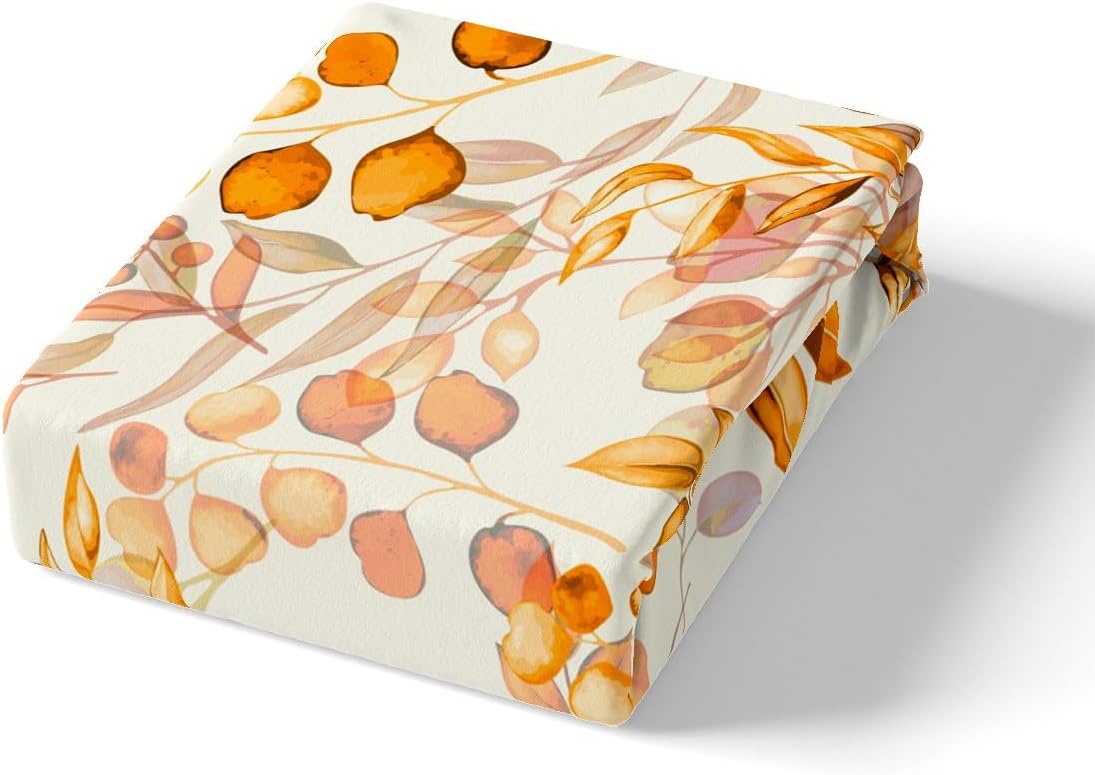 Juego de sábanas ajustables de hojas de otoño tamaño matrimonial para niños, niñas, adolescentes, patrón de hojas amarillas, juego de sábanas