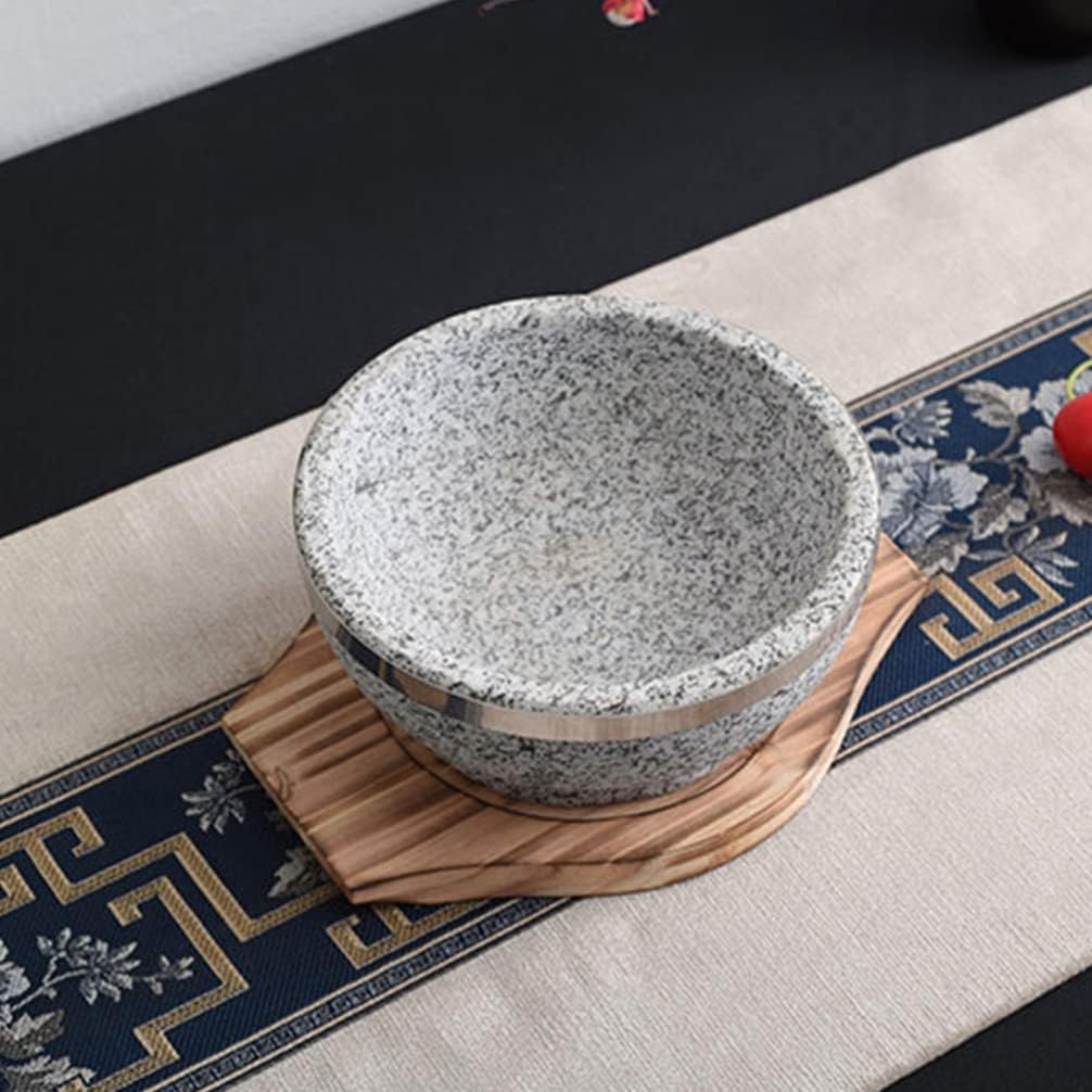 2pcs Dolsot Coreano Piedra Tazón Base de Madera Bibimbap Bowl Madera Mat Hot Pot Trivet Underliner Cacerola Pot Bandeja Posavasos para el Hogar