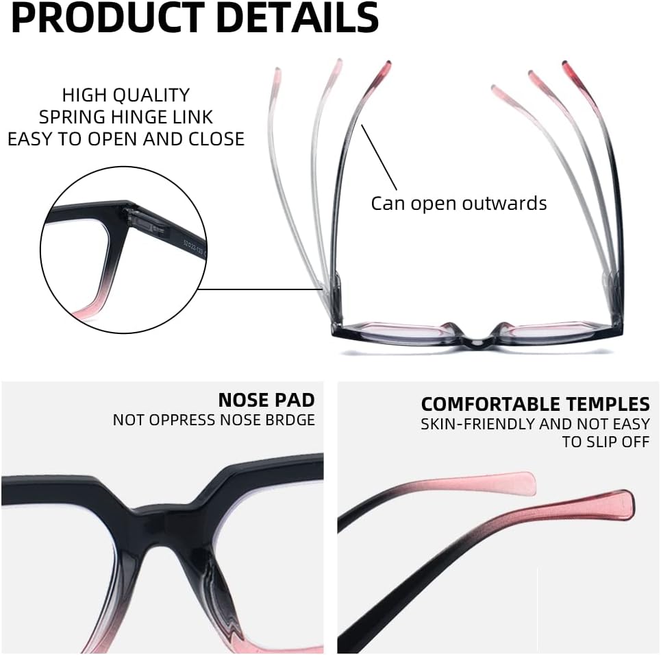 Paquete de 3 lentes de lectura multienfoque para mujer, lectores multifocales progresivos, bloqueo de luz azul, bisagras de resorte