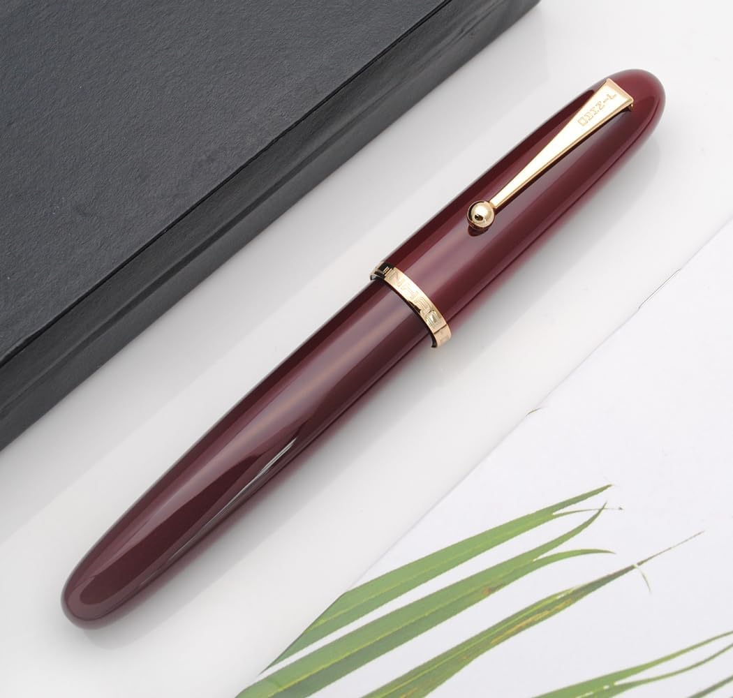 JINHAO 9019 – Pluma estilográfica Dadao Series con convertidor de tinta de alta capacidad (color rojo vino, punta fina de 0.020 in)