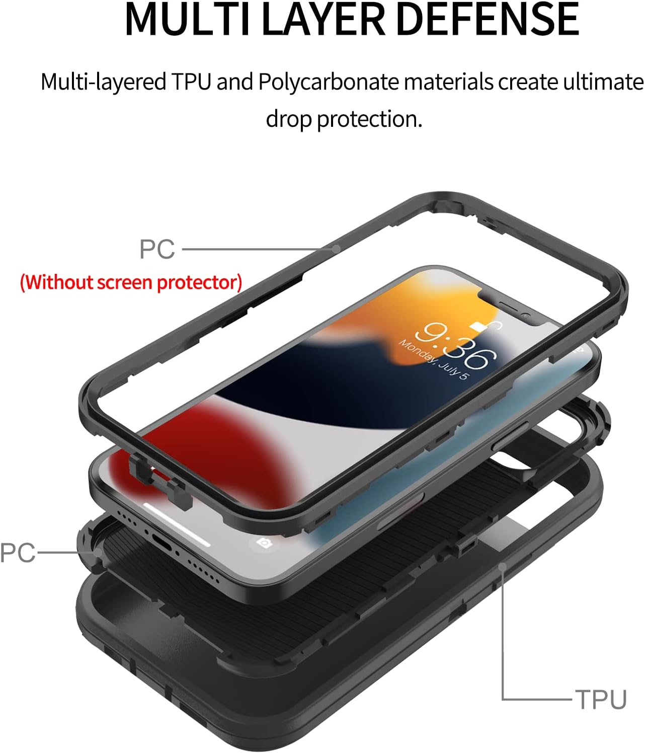 Funda compatible con iPhone 13 Pro, protección contra caídas, cuerpo completo, resistente, a prueba de golpes, a prueba de polvo, militar,