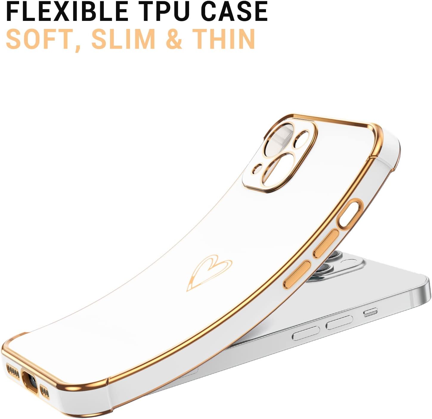 DOMAVER Funda para iPhone 13, diseño de corazón dorado de lujo para mujeres y niñas, protector completo de cámara a prueba de golpes, cubierta