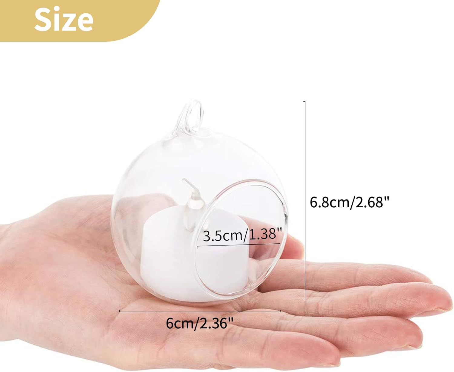 12 portavelas de cristal colgante con velas LED, globos de vidrio colgantes de 2.36 pulgadas, recipientes de vidrio colgantes de terrario para
