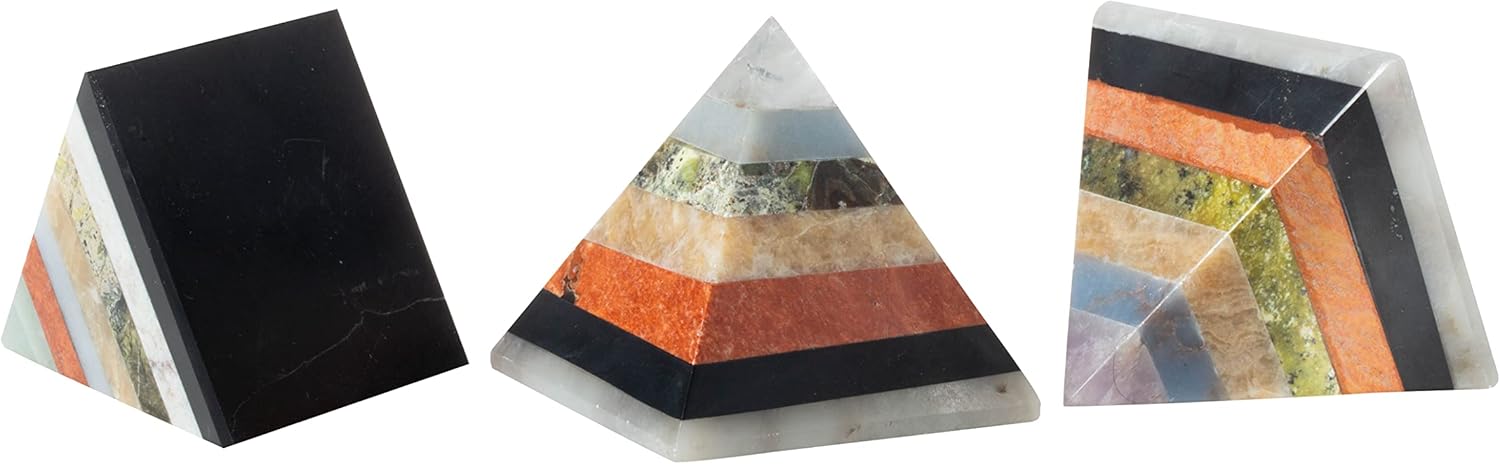 The Chrysalis Stone Pirámide Inca multicolor de 7 capas  Tamaño 2.25 x 2 pulgadas  1 pieza  Cristales y piedras curativas, decoración de habitación,