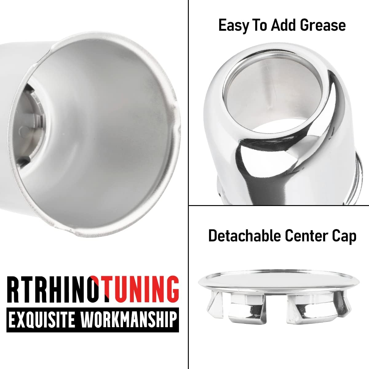 RTRHINOTUNING Tapones centrales de rueda de empuje de 3.19 pulgadas, color plateado cromado para remolques de llantas de camión, 1 unidad