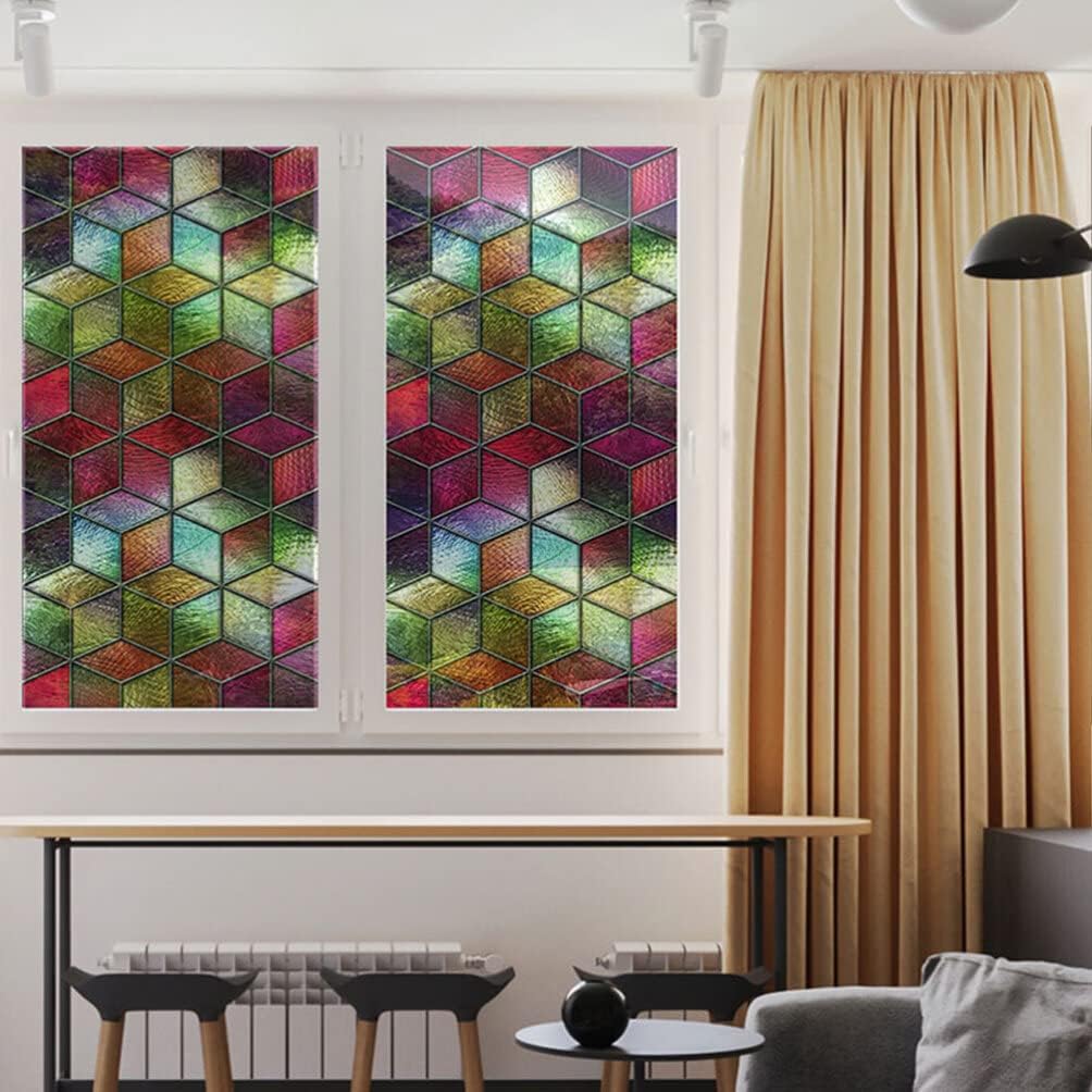 HOMSFOU Calcomanías estáticas para ventana de ventana, calcomanías de ventana de vitrales, adhesivos estáticos de vinilo 3D para ventana, ventana