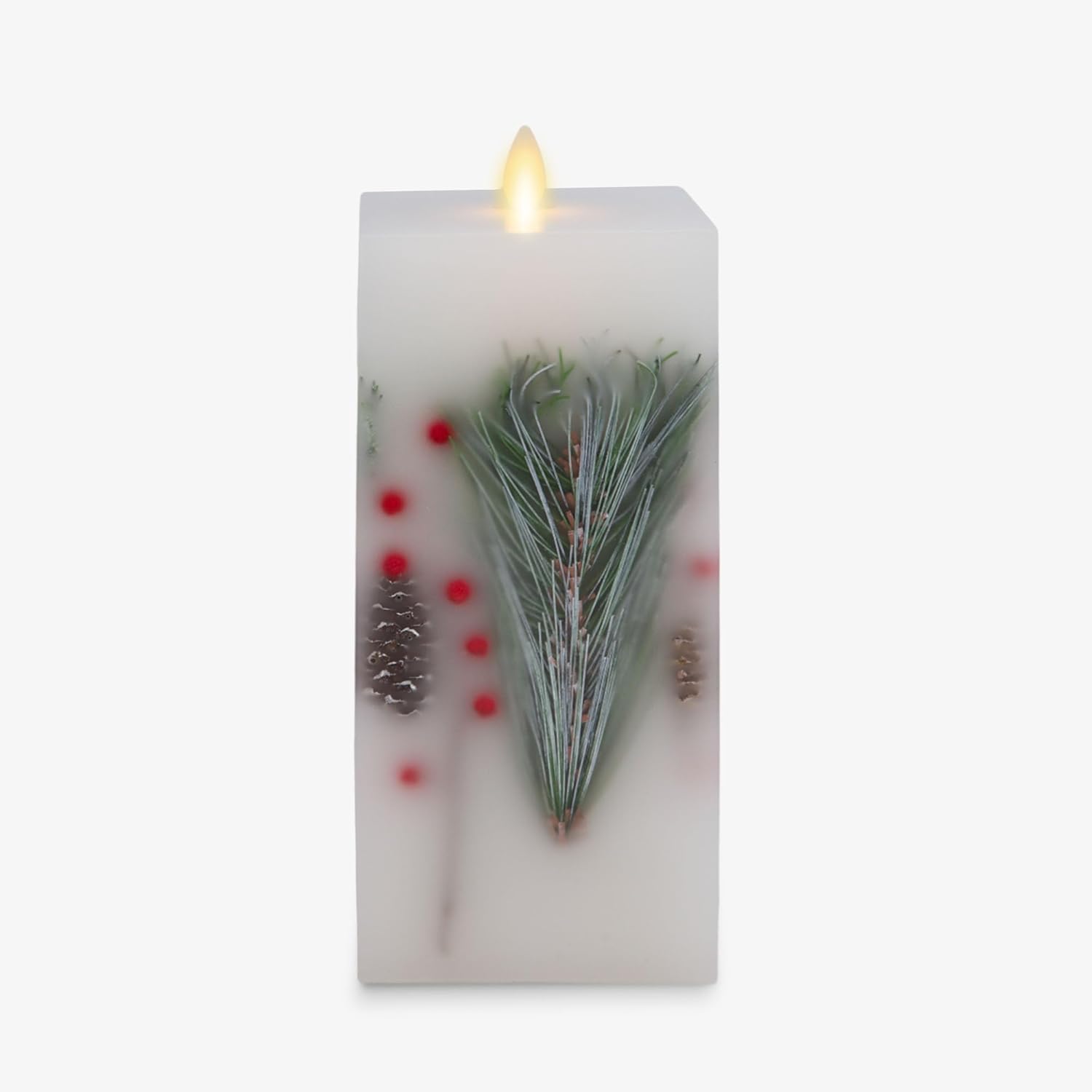 Luminara Pilar LED de llama móvil cuadrada sin llama de 3.5 x 8.5 pulgadas, parte superior plana, sin perfume, cera real, acabado liso con