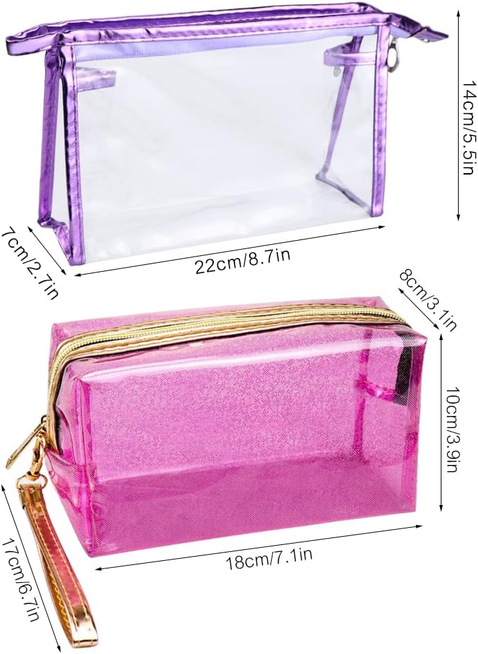 Meetory 5 bolsas de cosméticos transparentes impermeables con cremallera, bolsas de plástico transparente de PVC para maquillaje, bolsa de aseo de