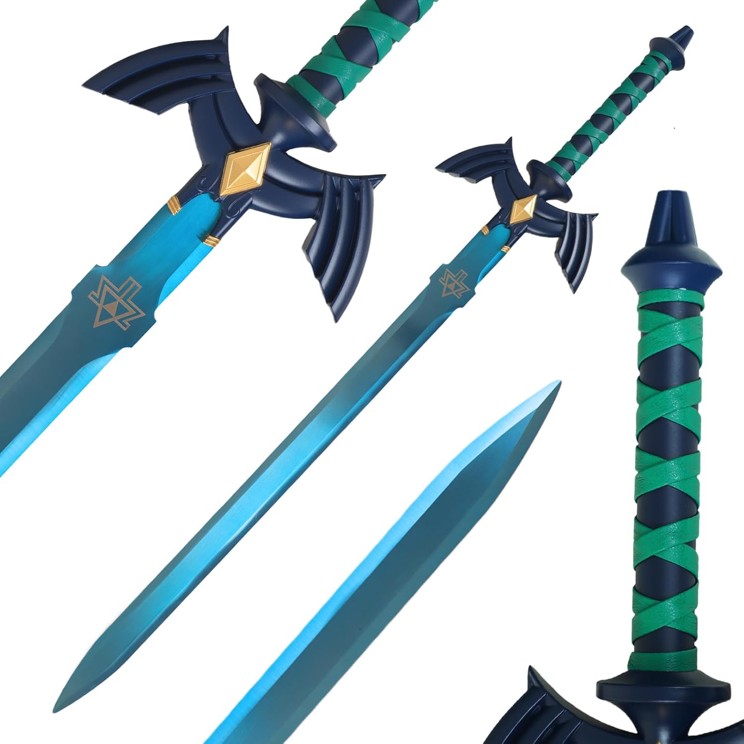 Wuton Legend of Zelda Master – Espada de eslabones de metal completo, réplica de hoja azul de acero inoxidable 11, espada real de 43 pulgadas,