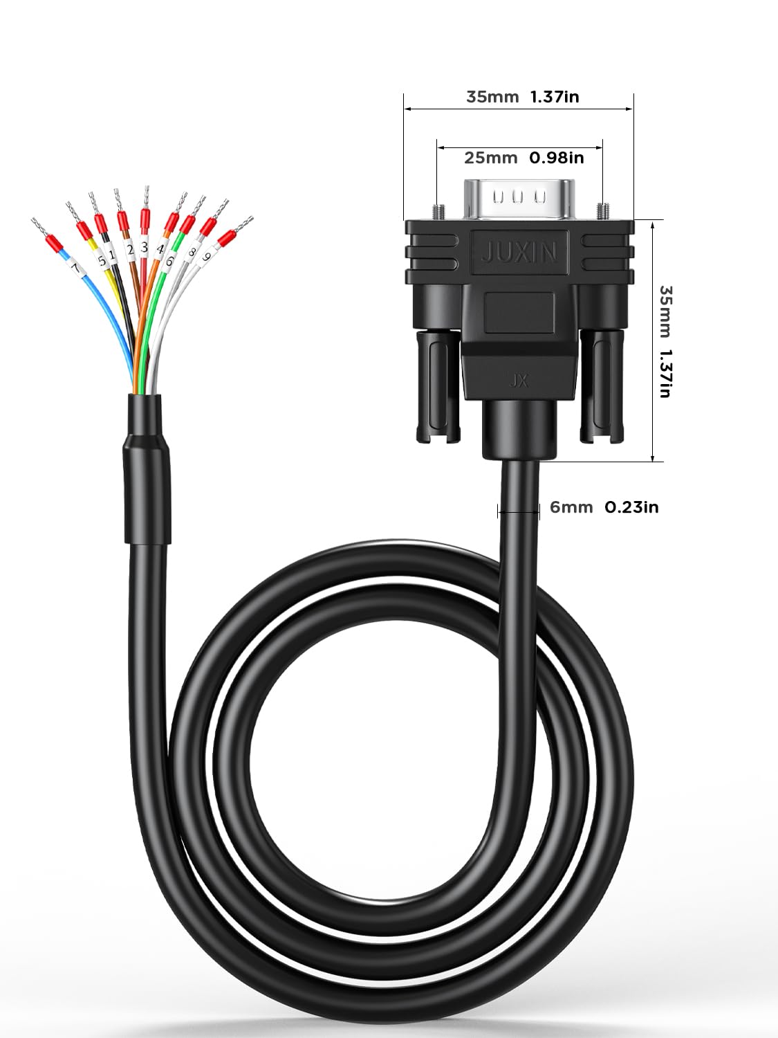 DB9 – Cable serie RS232 de 5 pies, DB9 macho a cable desnudo con marcador de cable, conector D-SUB de 9 pines RS232 a cable de alambre desnudo, 9