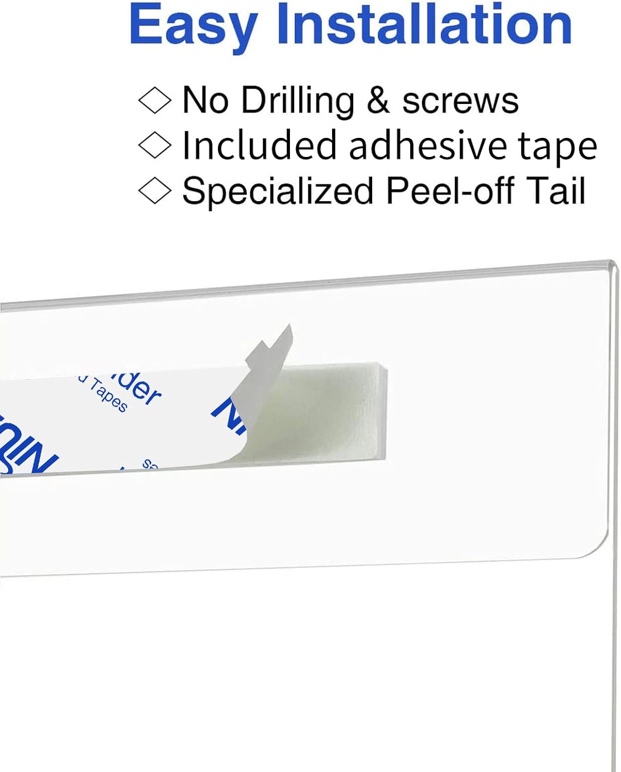 Niubee Soporte de letrero acrílico horizontal de 8.5 x 11 pulgadas con cinta adhesiva de doble cara para oficina, hogar, tienda, restaurante, sin