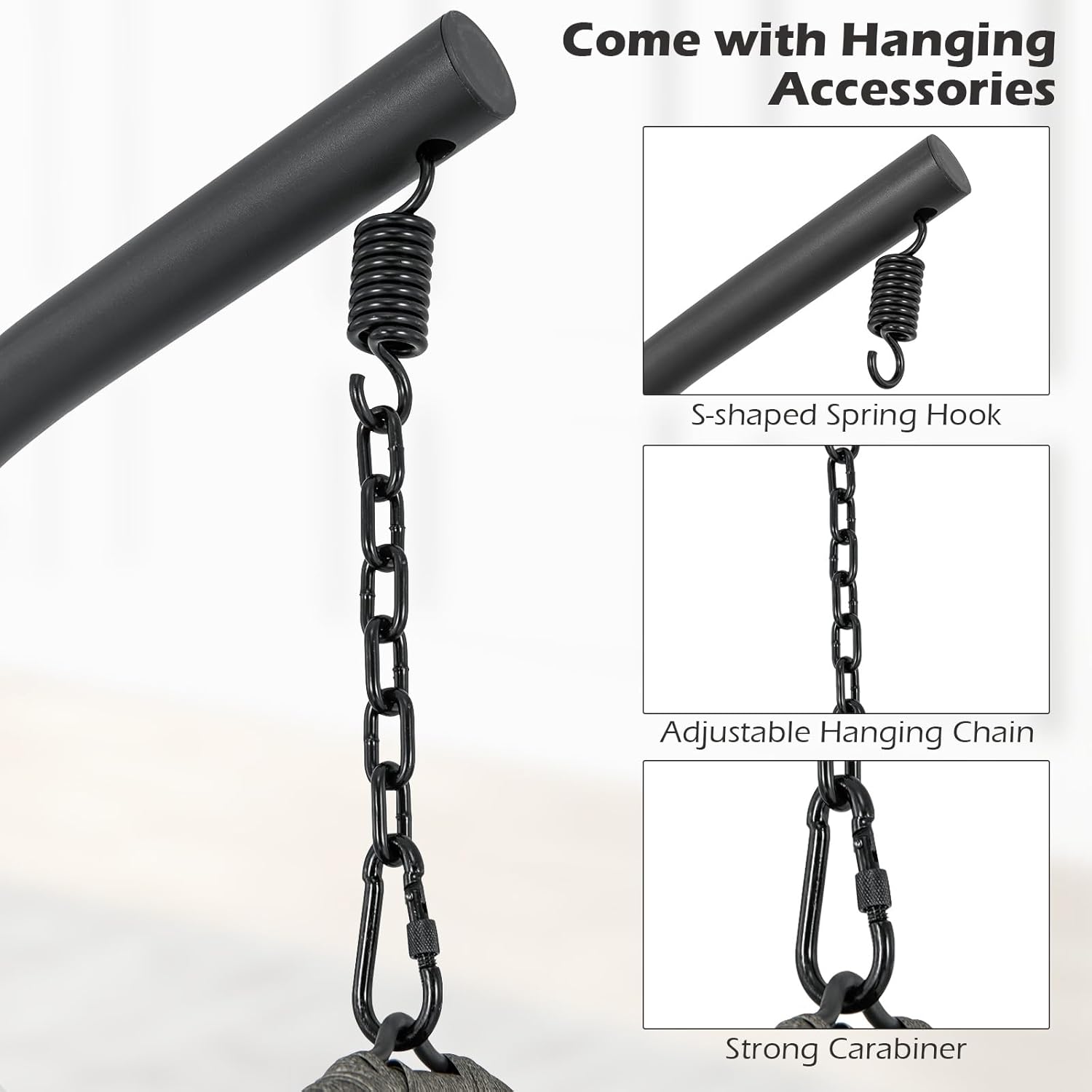 Giantex Silla de huevo para exteriores e interiores, silla hamaca con soporte, almohada, cojín, accesorios para colgar, cesta colgante de ratán de