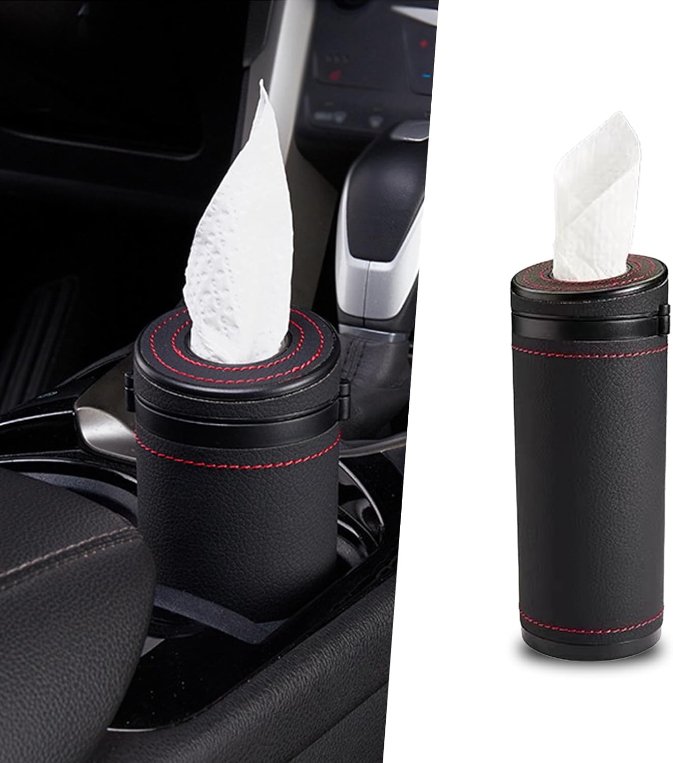 1 caja de almacenamiento de pañuelos para automóvil, soporte de papel de seda multifuncional para romper ventanas de emergencia de cuero ABS, caja