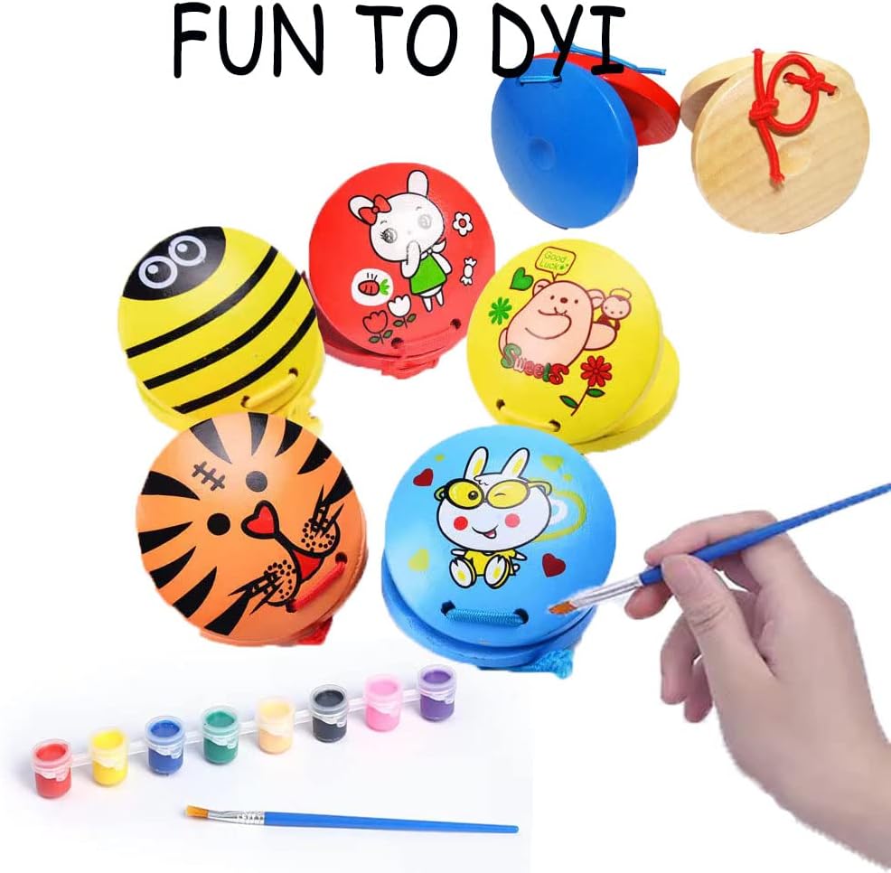 12 castañuelas musicales, tablero de aplausos educativos, instrumentos de percusión de madera para el aula, castañuelas de dedo (color madera)