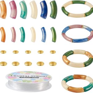 Mega Pet Kit de fabricación de pulseras de cuentas de tubo curvo, 120 cuentas acrílicas de tubo de bambú con 40 cuentas espaciadoras de disco de Mega Pet Kit de fabricación de pulseras de cuentas de tubo curvo, 120 cuentas acrílicas de tubo de bambú con 40 cuentas espaciadoras de disco de