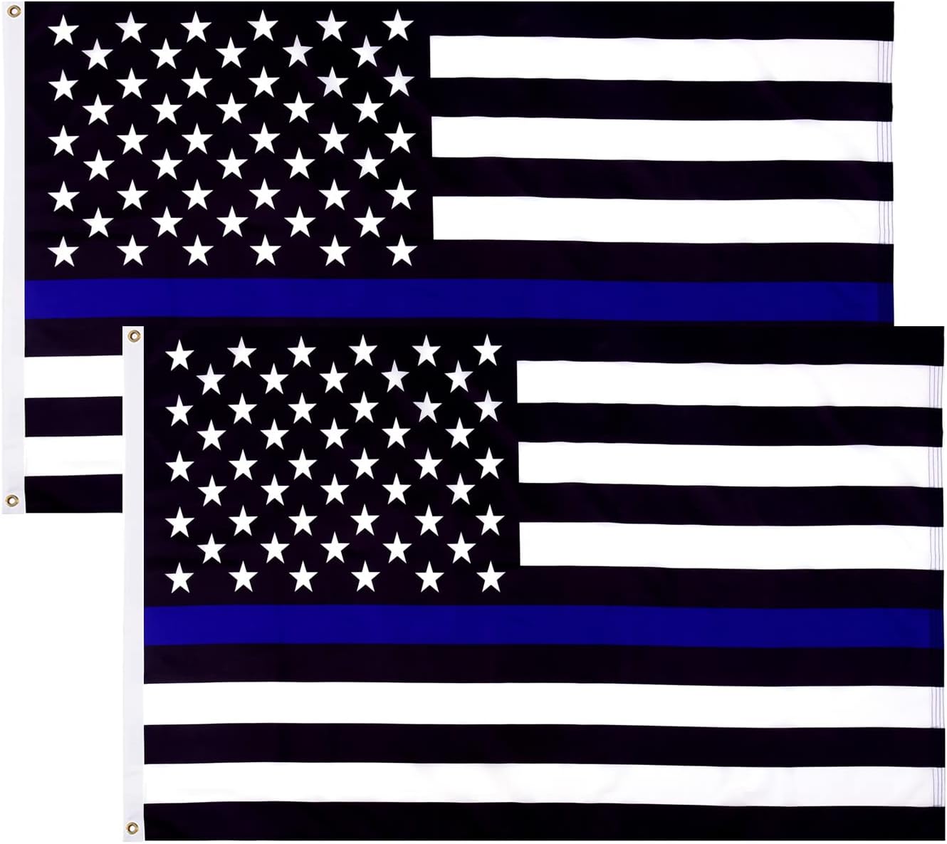 Paquete de 2 banderas de Estados Unidos de línea azul fina de 3 x 5 pies, banderas de policía estadounidense de doble costura, color vivo, banderas
