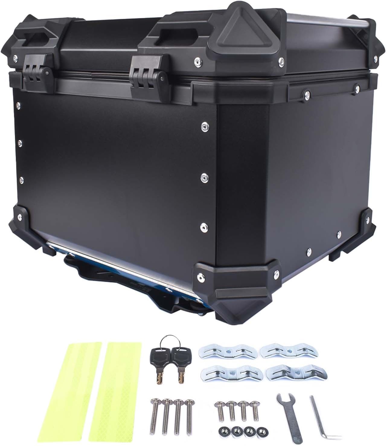 Maleta superior de motocicleta negra de 45 L, caja superior de aluminio impermeable para maletero de motocicleta, caja de cola con cerradura de