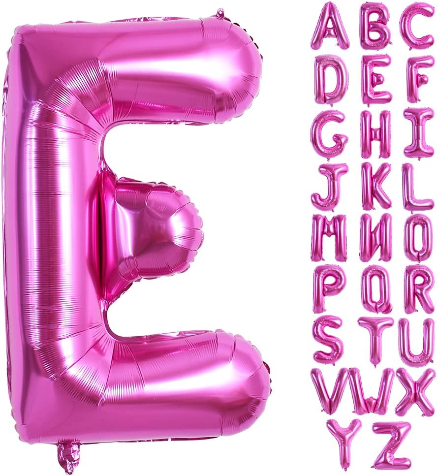 TONIFUL Globos grandes de 40 pulgadas con letras E de color rosa rojo intenso, globos grandes del alfabeto rosa intenso, globos grandes de Mylar