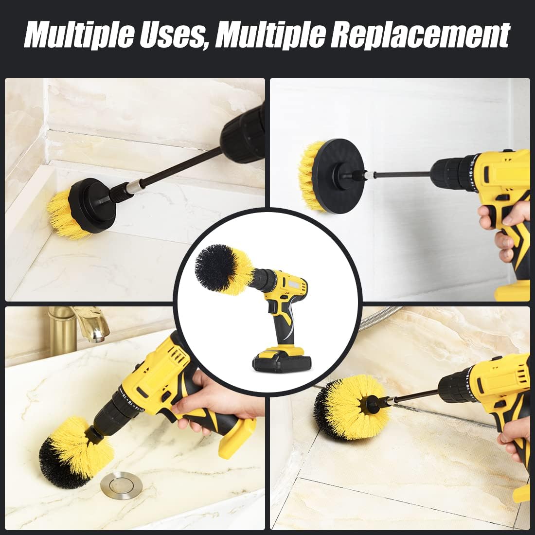 SHIELDPRO Juego de accesorios de cepillo de taladro, cepillo de limpieza eléctrica para limpieza, cepillos multiusos con accesorio extendido para