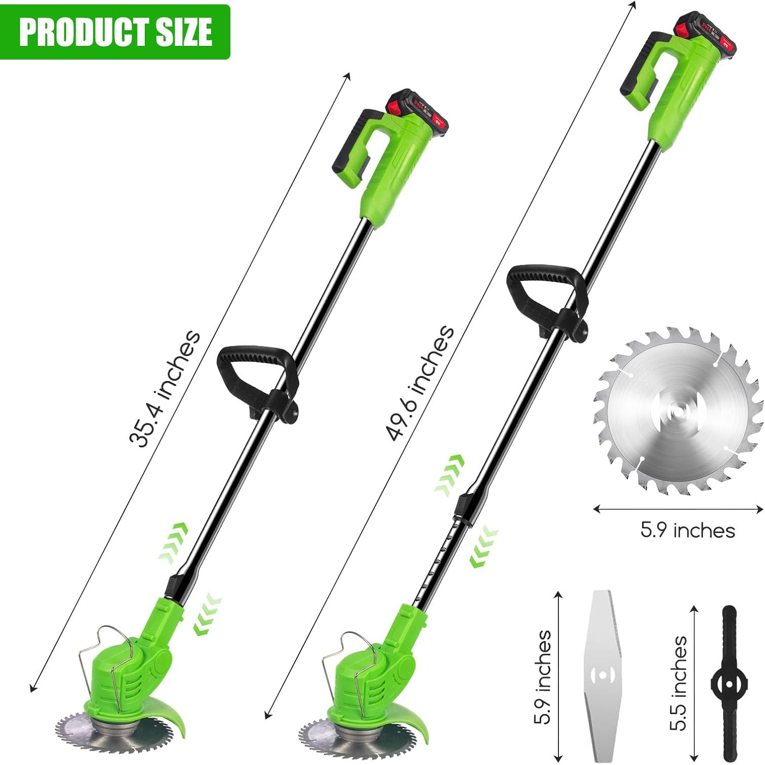 Desbrozadora inalámbrica a batería con 2 baterías y 8 cuchillas, 51 pulgadas y 24 V Weedeaters funciona con pilas, para césped, jardín, patio,