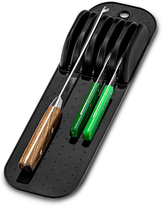 Madesmart Tapete clásico de almacenamiento para cuchillos pequeños de 5 ranuras para cajones, bloque de cuchillos de cocina de agarre suave, carbono