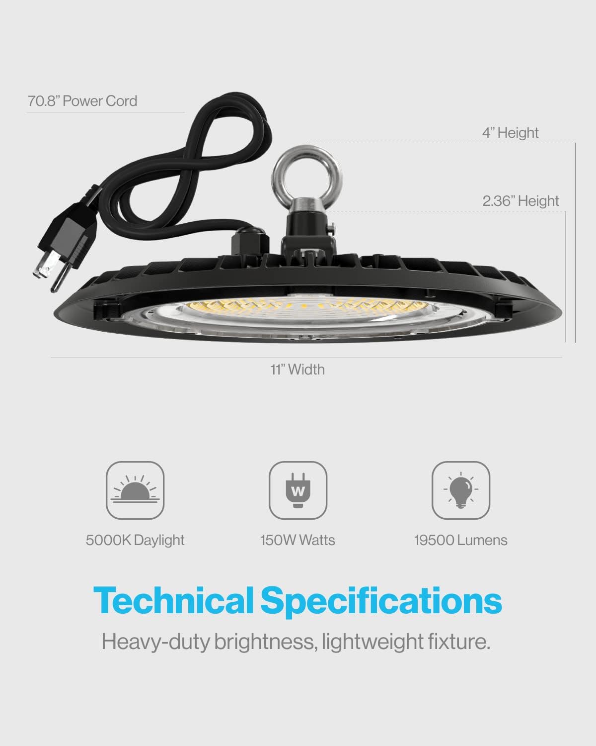 Sunco Lighting Paquete de 6 luces LED UFO de alta bahía, iluminación Plug & Play para almacén, luz diurna de 5000 K, 150 W, cable de alimentación