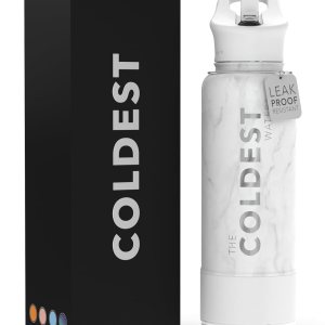 Coldest Botella de agua deportiva (tapa con pajilla) a prueba de fugas de acero inoxidable con aislamiento al vacío para bebida fría o caliente, Coldest Botella de agua deportiva (tapa con pajilla) a prueba de fugas de acero inoxidable con aislamiento al vacío para bebida fría o caliente,