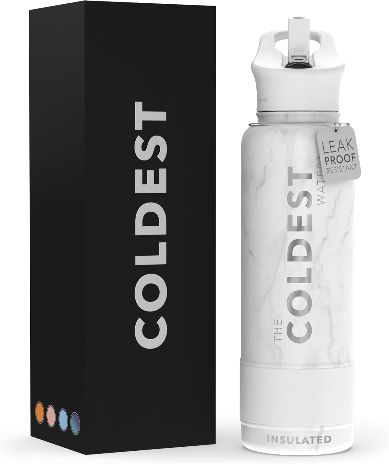 Coldest Botella de agua deportiva (tapa con pajilla) a prueba de fugas de acero inoxidable con aislamiento al vacío para bebida fría o caliente,