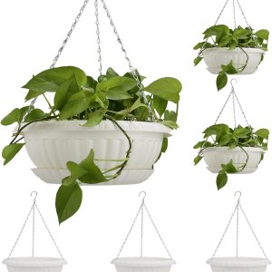 TITATI 6 macetas colgantes de 12.59 pulgadas para plantas al aire libre, macetas colgantes de interior con ganchos de bandeja de orificio de TITATI 6 macetas colgantes de 12.59 pulgadas para plantas al aire libre, macetas colgantes de interior con ganchos de bandeja de orificio de