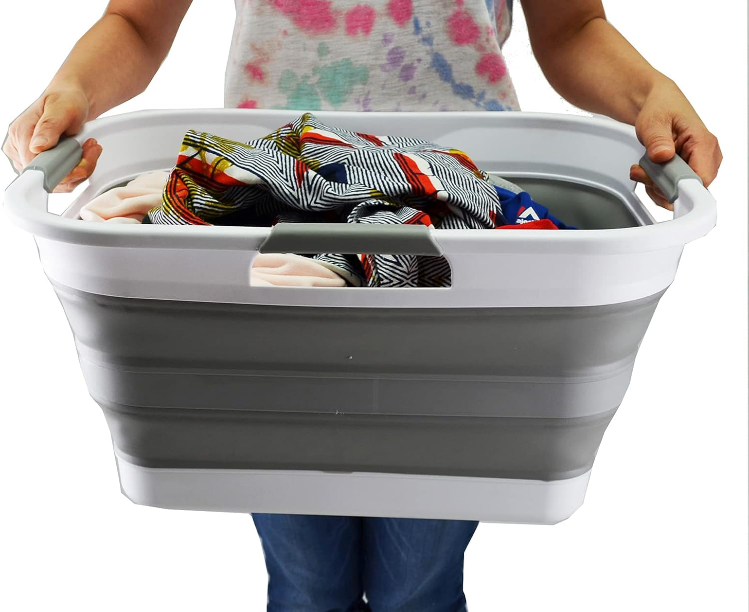 SAMMART Juego de 2-30L (8 galones) Cesta de lavandería de plástico plegable – Contenedororganizador plegable – Tina de lavado portátil, capacidad de