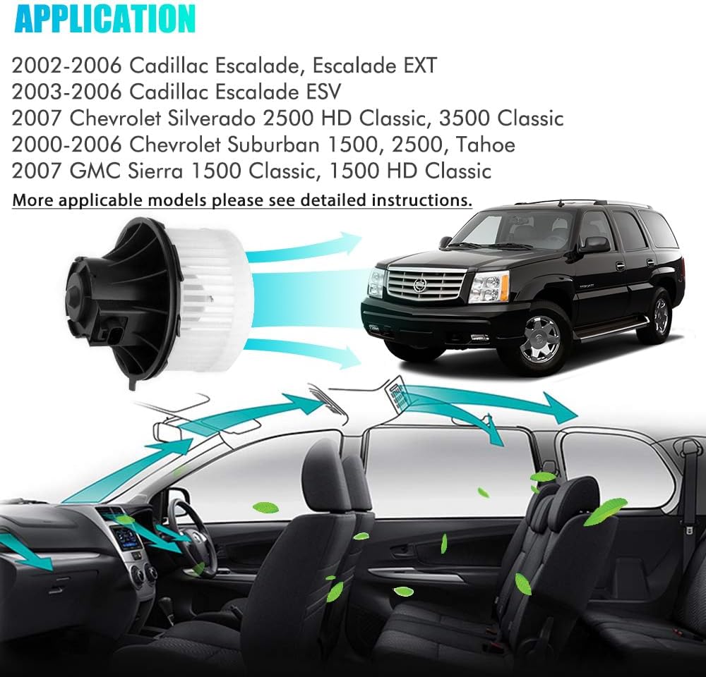 Reemplazo del motor del ventilador del calentador de CA para Cadillac Escalade, Chevy Silverado 1500 2500 3500 Tahoe, GMC Sierra 1500 2500 3500