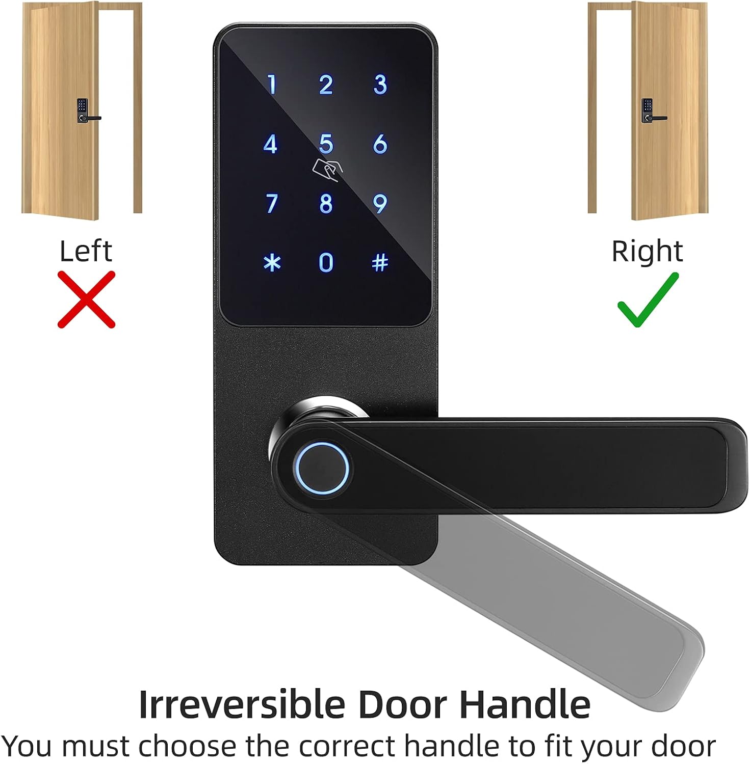 Cerradura de puerta de entrada sin llave con mango derecho, teclado de pantalla táctil, cerradura biométrica inteligente electrónica digital